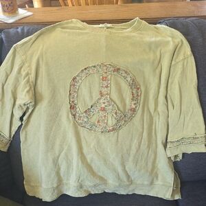 easel Pale Green Floral Peace Sign Sweatshirt